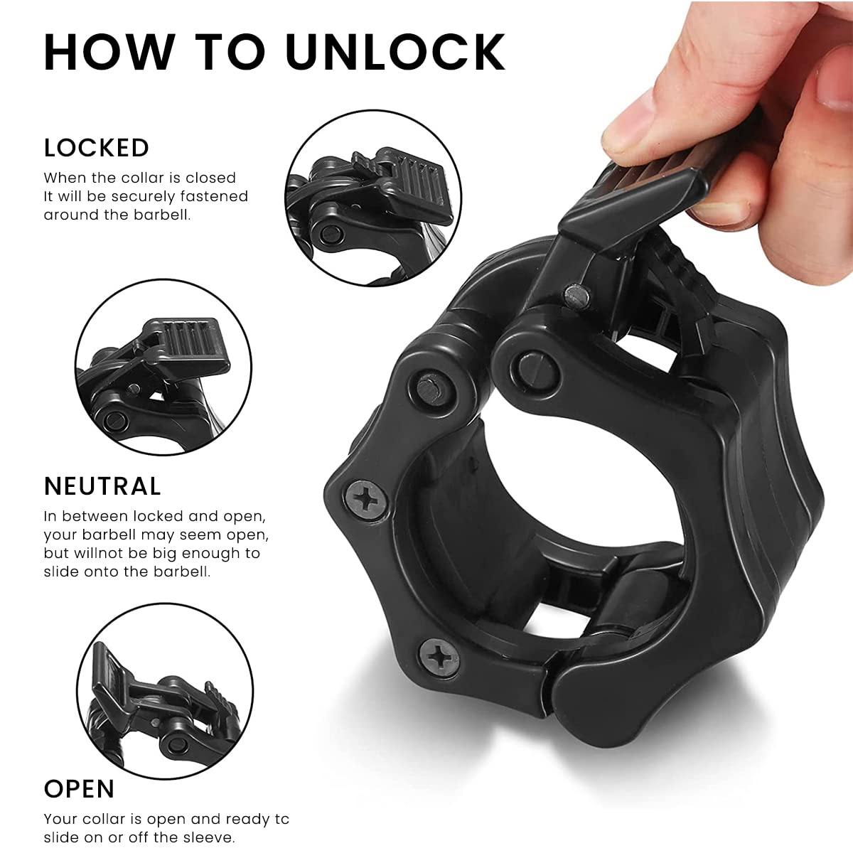 Proberos Barbell Collars for Secure Weightlifting with Quick Release Nylon Lever | 50mm ABS Locks