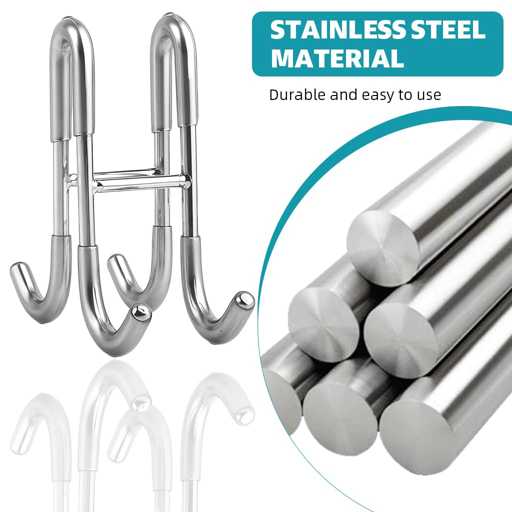 HASTHIP Door Hook Rack for Glass or Room Doors featuring 4-Prong Double-Sided Design | Stainless Steel Removable Organizer