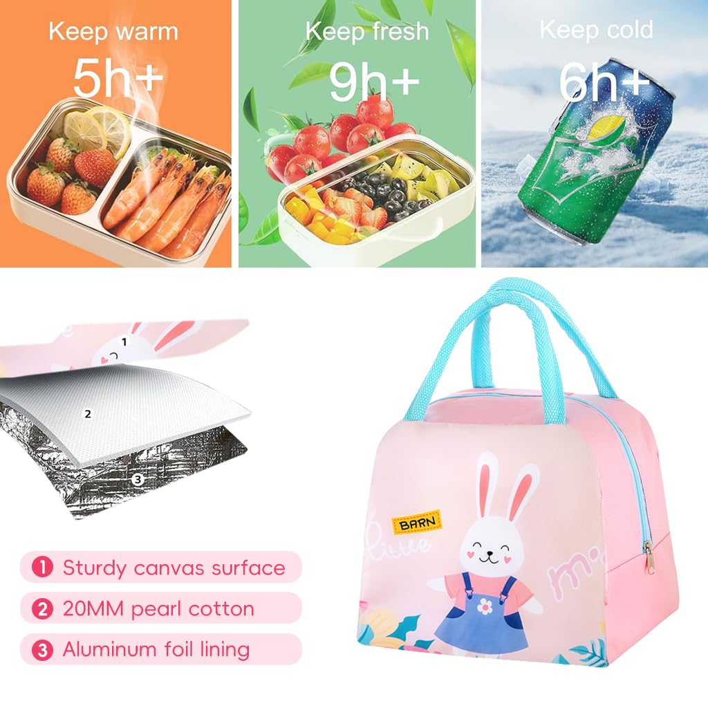 Zibuyu Lunch Box for Work and Travel with 3 Layer Insulation and 9.05×5.11×7.87 in Capacity featuring Waterproof Oxford Cloth | Cute Pink Tote