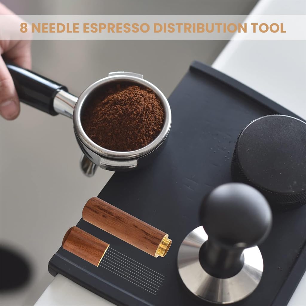 ZIBUYU Coffee Stirrer for Espresso with 8 0.4mm Needles and Ergonomic Rosewood Handle | Rust‑Resistant 8x1.8cm Barista Tool