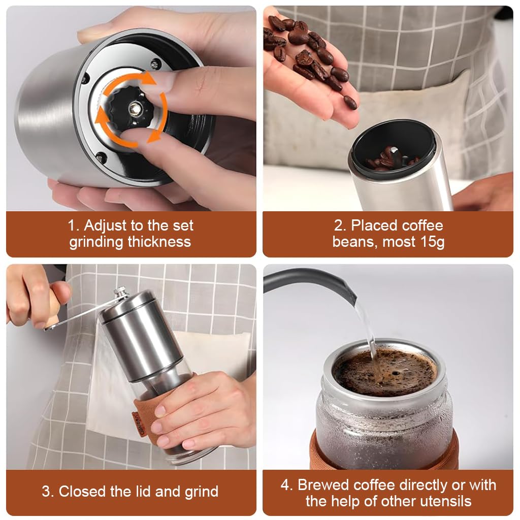 Supvox Manual Coffee Grinder with Smooth Hand Crank and Adjustable Settings | 15g Stainless Steel Portable Mill