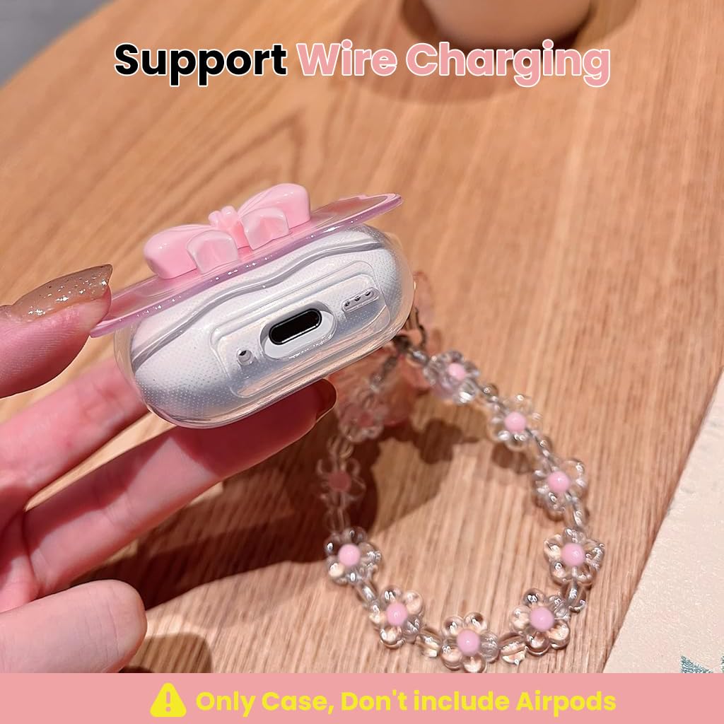 ZORBES AirPods 4 Case with Pink Bow Charm and Butterfly Floral Lanyard | Silicone Cover
