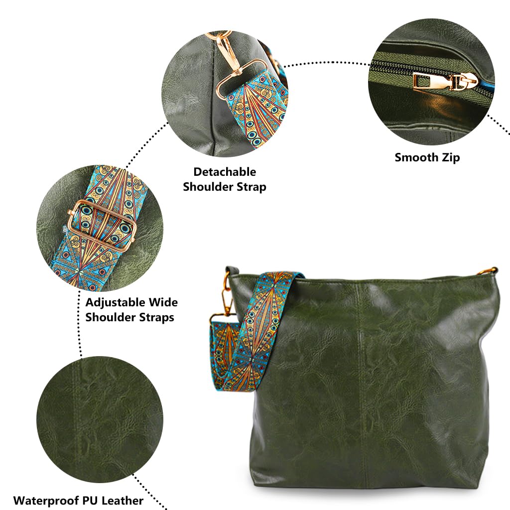 ZIBUYU Crossbody Bag for Women with Adjustable Strap and Multipocket Design | Soft PU Leather Green Purse for Everyday Use