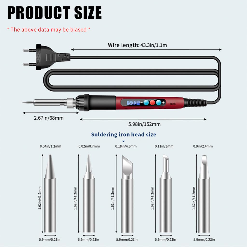 Serplex® Soldering Iron Kit, 60W/110V Soldering Gun 180-500°C Adjustable Temperature & LCD Display Electric Soldering Kit Set with 5 Soldering Iron Tips, Soldering Wire, Flux, Bit Cap (13pcs)