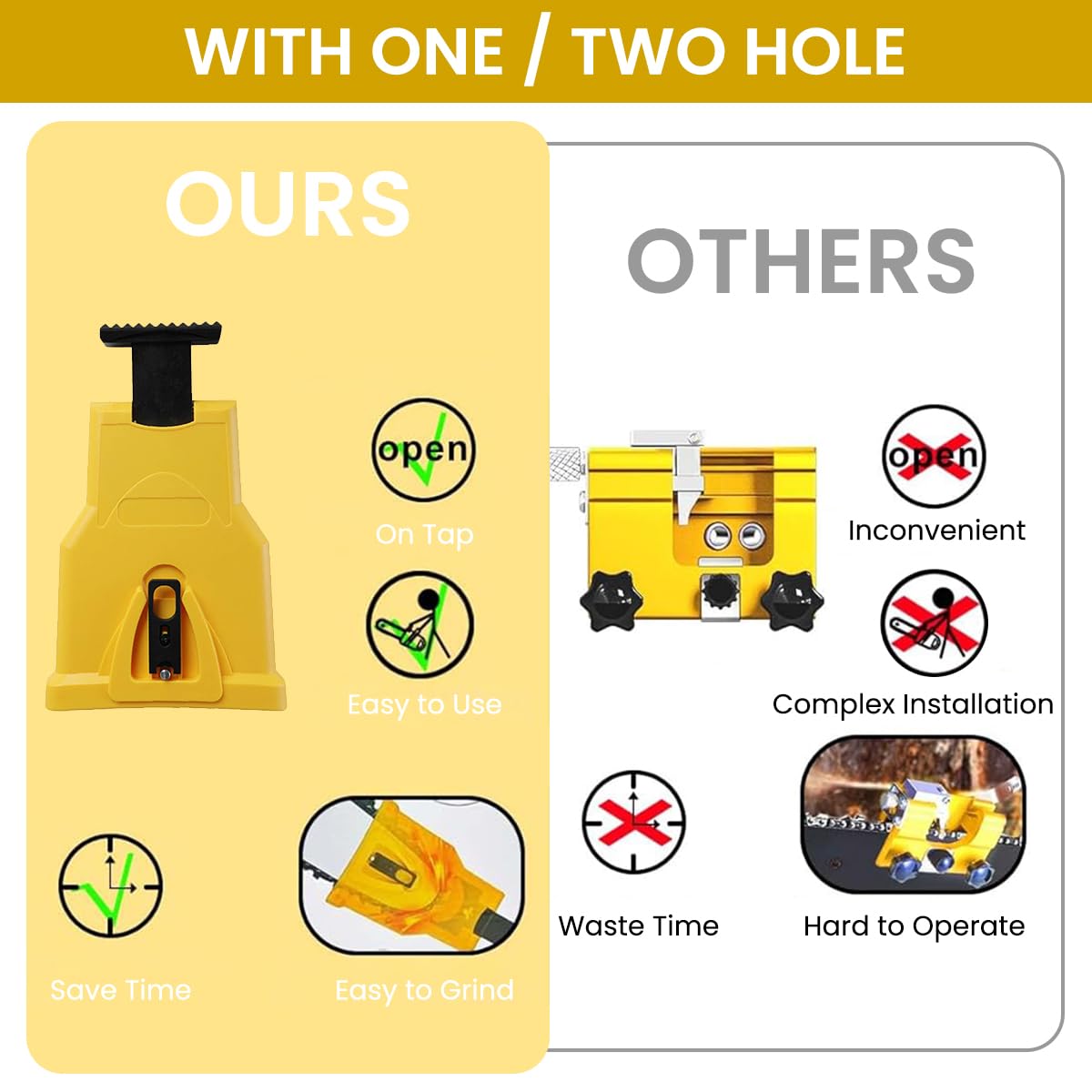 Serplex Chainsaw Sharpener for 14–20 in Bars with Crescent Grinding Stone and 3 Stones | Portable Manual Tool for Outdoor Use