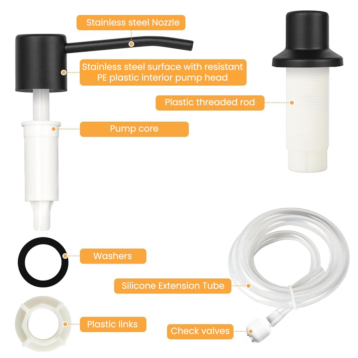 HANNEA Sink Soap Dispenser with 1.2m Silicone Pipe featuring Modern Stainless Steel Pump | Ideal for Kitchen Use