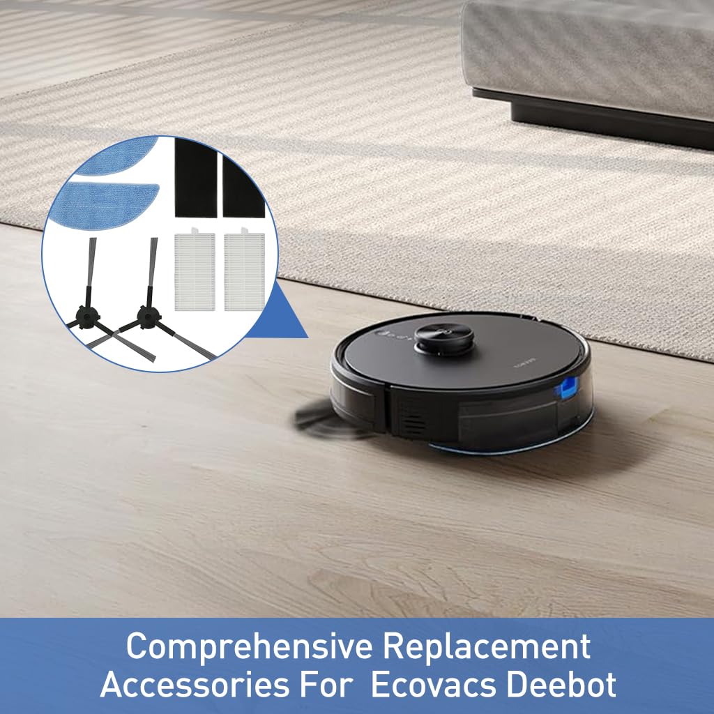 Verilux Replacement Accessories Kit for Ecovacs Deebot Y1 Series with 2 Side Brushes and 2 Filter Nets