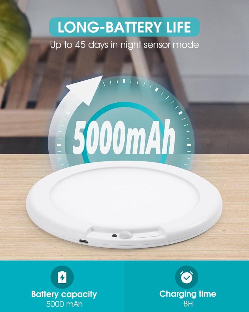 ELEPHANTBOAT LED Ceiling Light for Hallway and Stairs with PIR Motion Sensor | 7.5 in 3 Color Dimmable Rechargeable Design