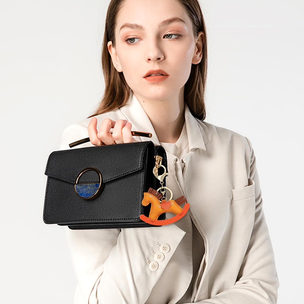 SANNIDHI Bag Charm for Handbags with Metal Keyring and PU Brown Horse Pendant 3 PCS | Gift for Women