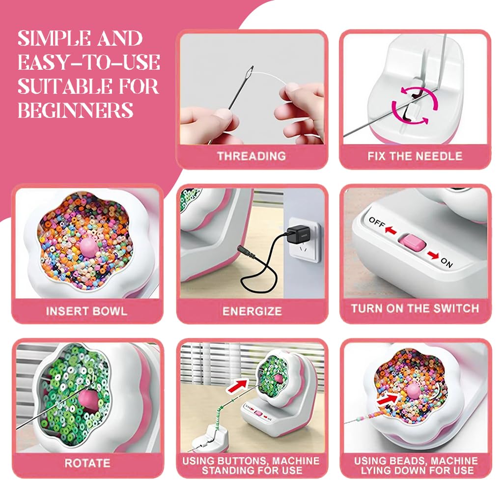 SANNIDHI Electric Clay Beads Spinner for Bracelet Making Kit Automatic Bracelet Maker Beading Machine Tool for DIY Jewelry Making Necklace with 2 Beading Needles for Different Kind of Beads