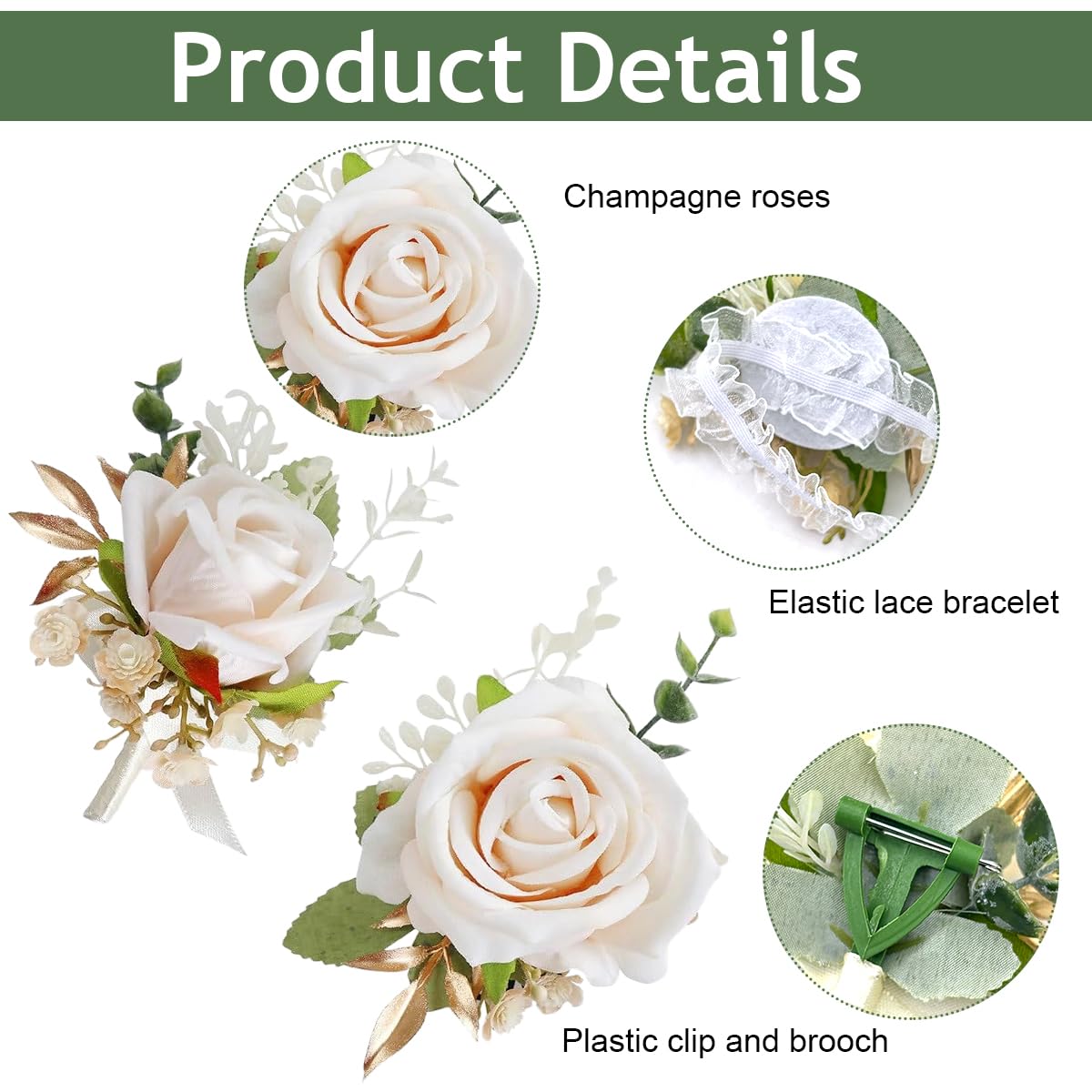 PALAY Wedding Rose Flower Corsage and Boutonniere Set for Bridesmaids and Groomsmen featuring White Artificial Roses with Ribbon | Elegant Keepsake Accessory