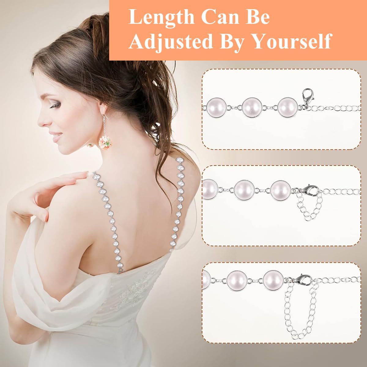 MAYCREATE Pearl Bra Straps for Women featuring Dual Metal Hooks and 40cm Adjustable Chain | Elegant Beaded Shoulder Replacement for Dresses