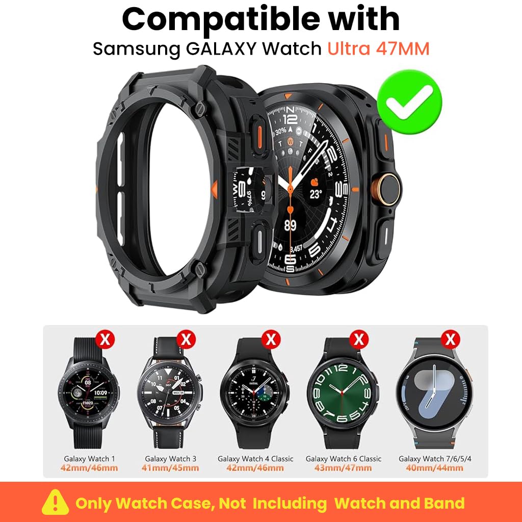 ZORBES Galaxy Watch Ultra 47mm Case for Samsung with Snap-On TPU Edge Guard | Black