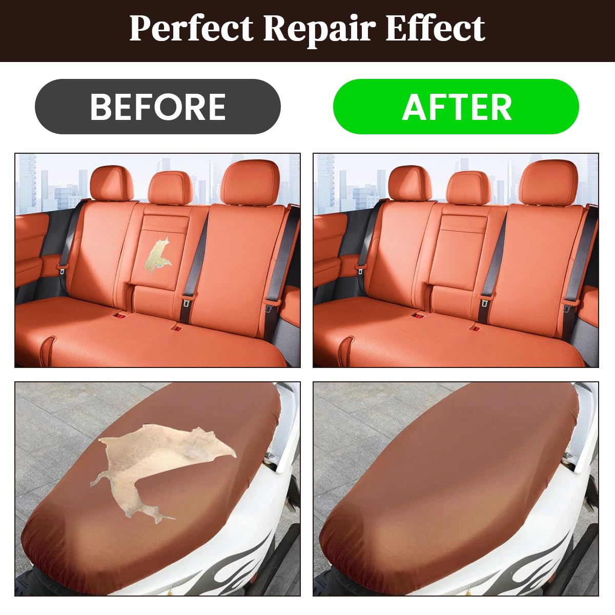 STHIRA Self Adhesive Leather Patches for Car Seats and Furniture 15pcs 30x20cm Brown | Waterproof Synthetic Sheets for Sofa Repair