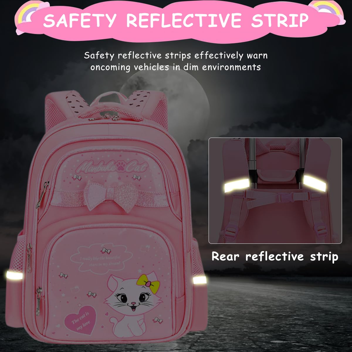 PALAY® School Backpack Girls School Backpack on Wheel Cute Cartoon Print School Backpack Detachable Wheel Stand with Puller School Gift Backpack for 6-12 Years Old