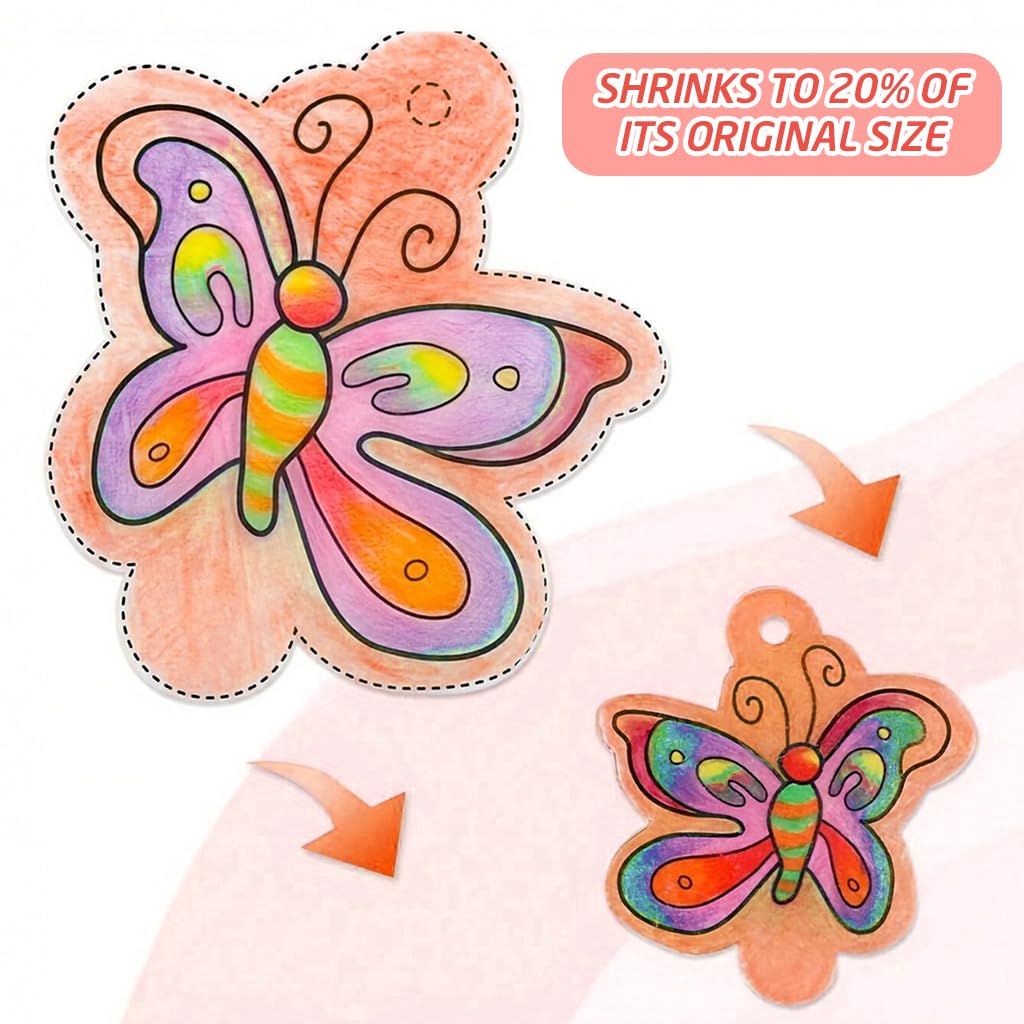 PATPAT Shrink Paper Sheet Kit for DIY Keychains with 20 Sheets and 100 Metal Hooks | Fun Craft Set for Kids and Adults