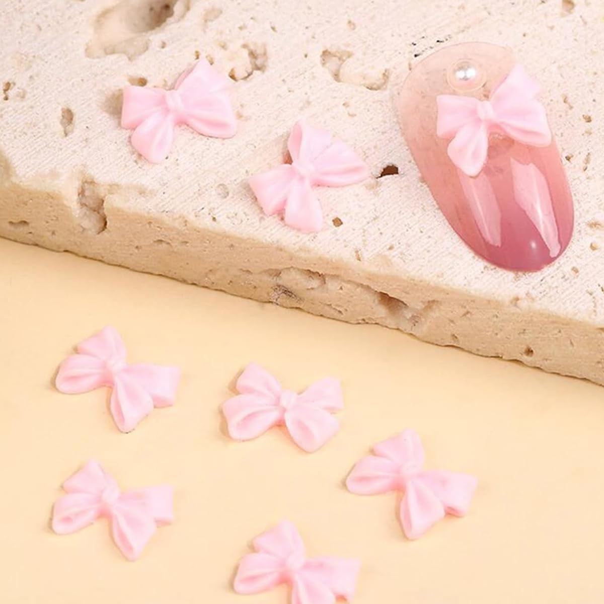 MAYCREATE Bow Nail Charms for DIY Nail Art with 6 Styles and Flatback Pearls | Pink Decoration