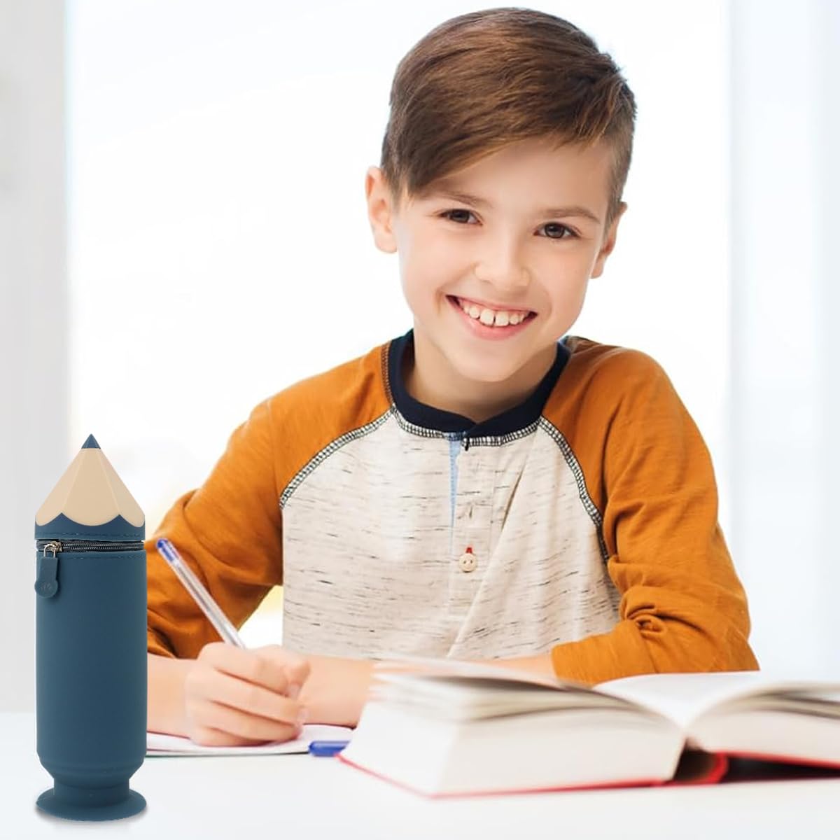 Climberty Silicone Pencil Case for School 2.6×8.66 in with Suction Cup Base | Zip-up Pen Holder