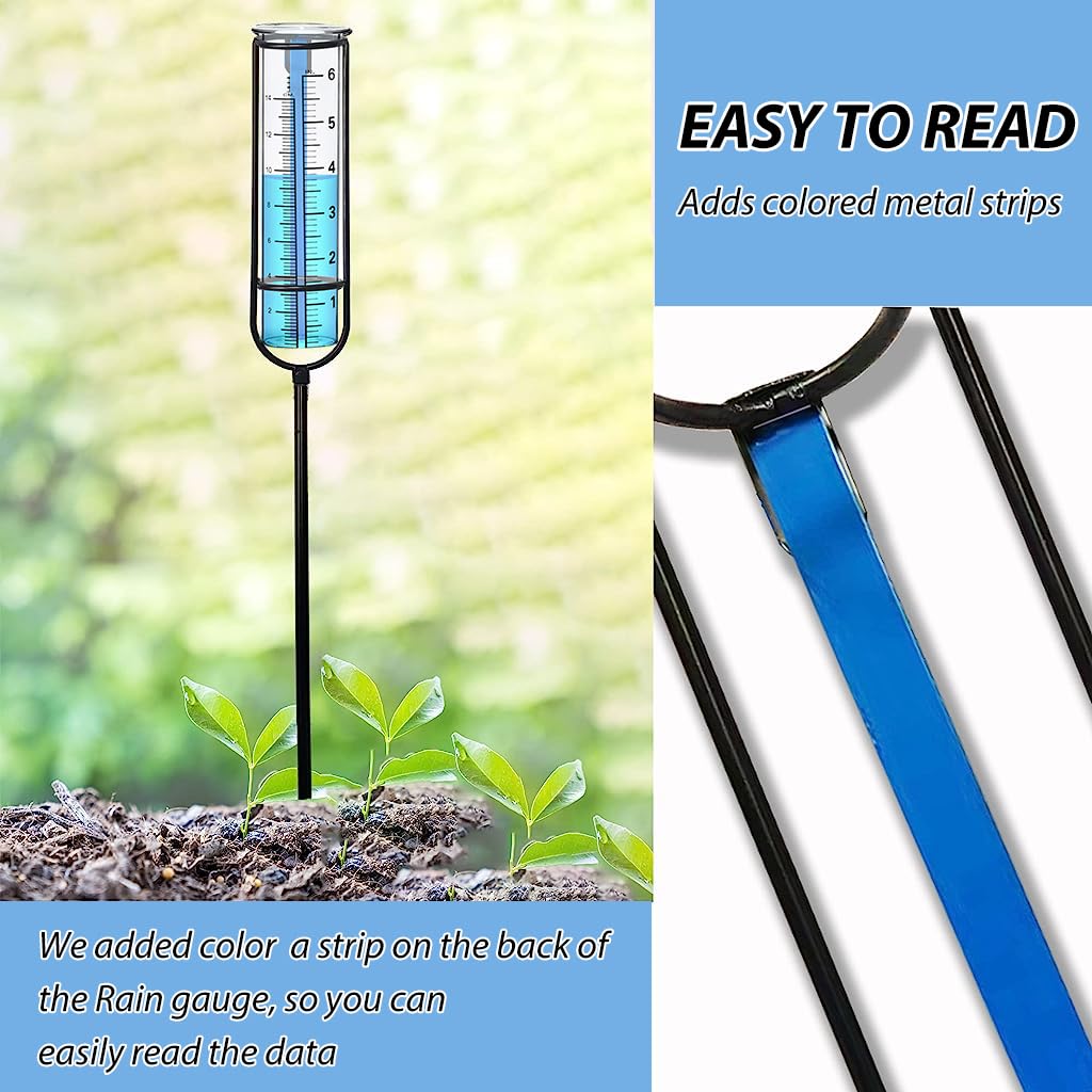 Serplex Rain Gauge for Garden and Yard with 6inch Glass Tube & Adjustable Metal Frame