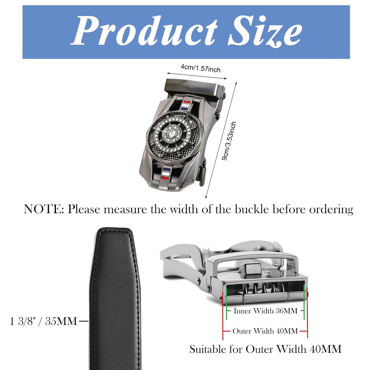 GUSTAVE Ratchet Belt Buckle for Men featuring 40mm Auto Lock Design and Alloy Build | Rhinestone Inlay