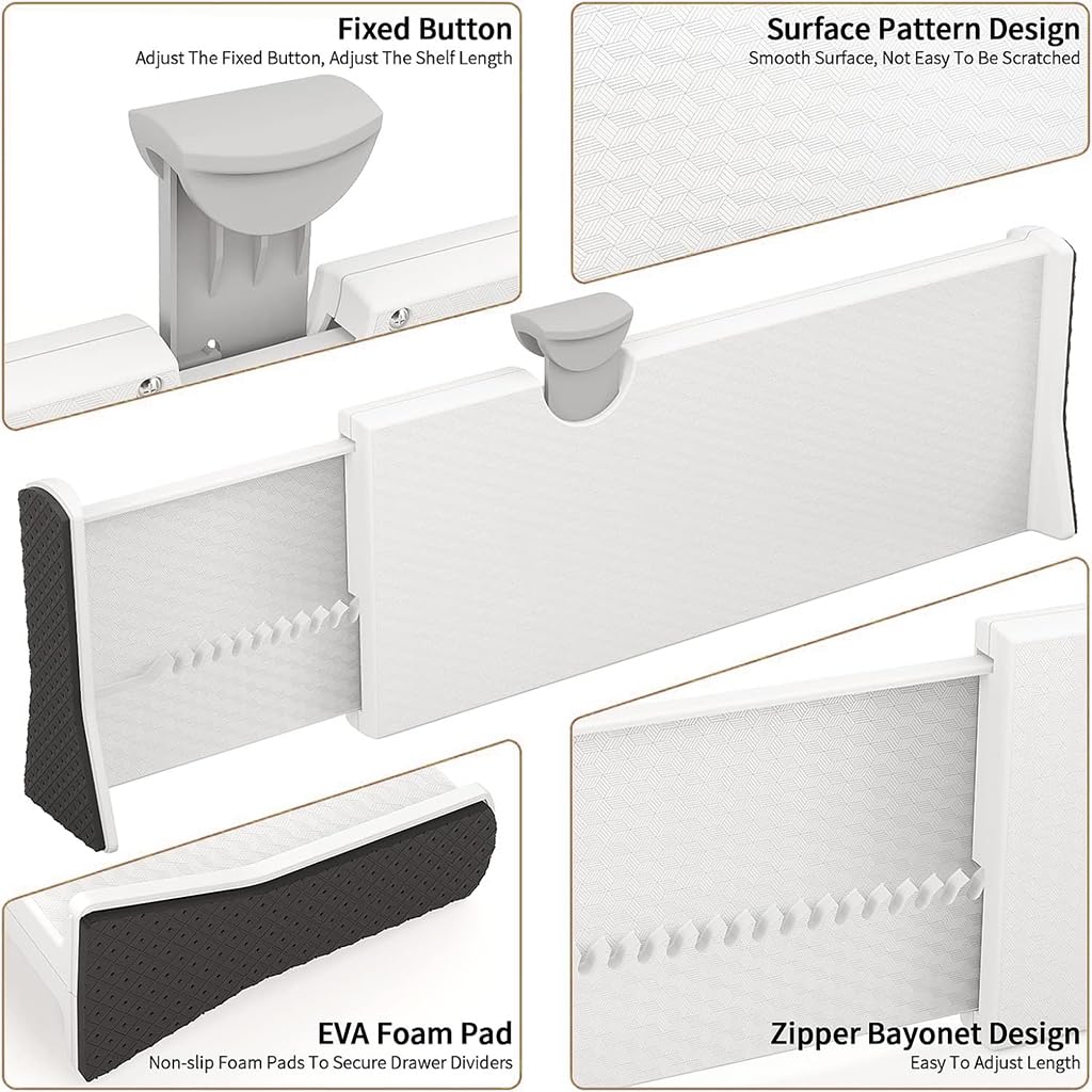 HASTHIP Expandable Drawer Dividers for Kitchen and Wardrobe Organization with Anti-Slip Pads | Adjustable 11.1–17.3 in ABS Set