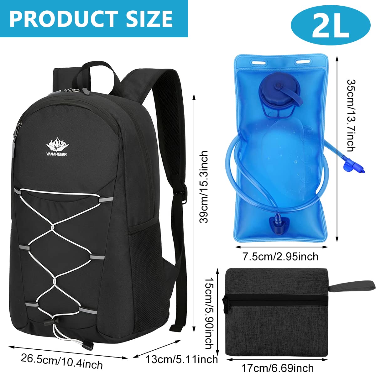 Optifit Ultra Lightweight Trekking Backpack for Hiking and Camping with 2L Water Bladder