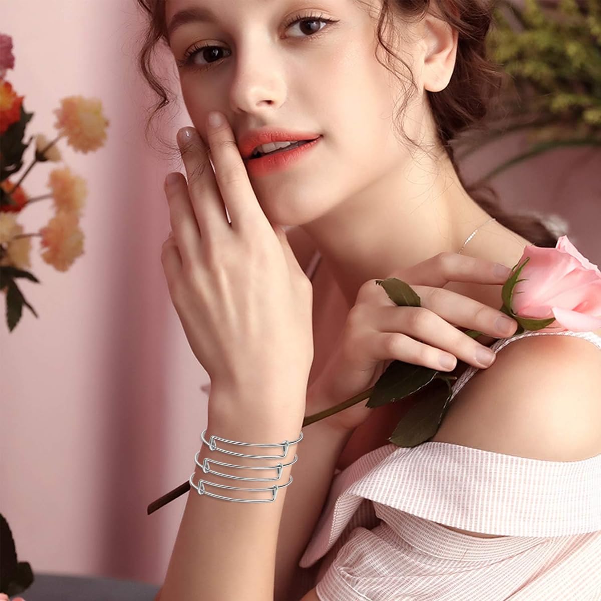 SANNIDHI Expandable Blank Bangle Bracelets for DIY Jewelry Making 20pcs Silver Adjustable Set