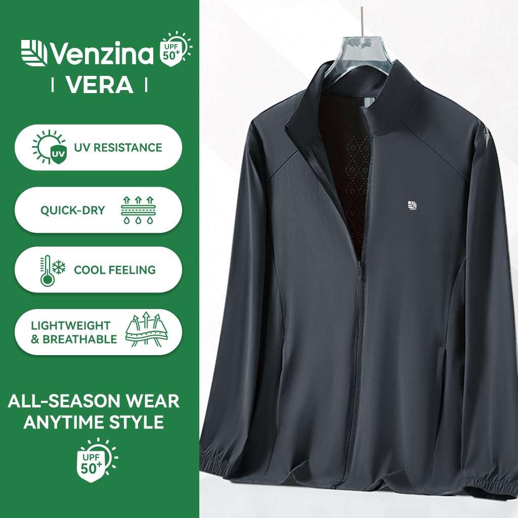 Venzina Men's UPF 50+ Outdoor Sun Hoodie with 4-Way Stretch Mesh Vent | Quick-Dry Jacket
