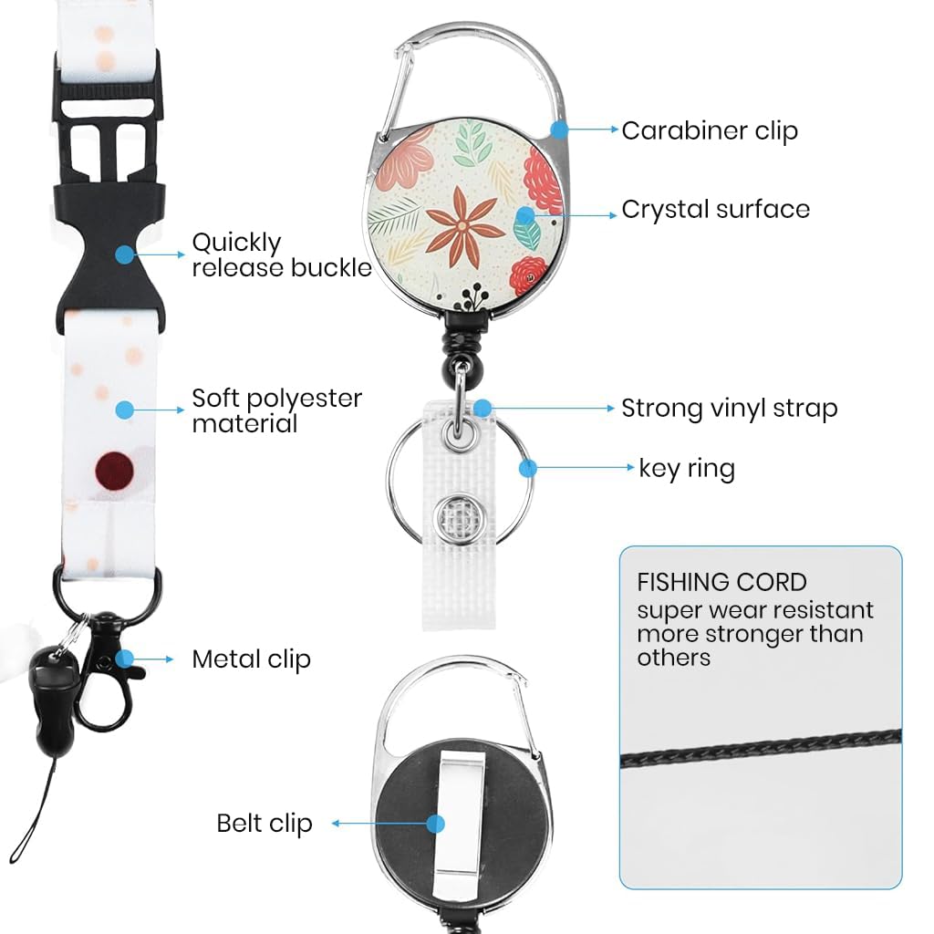 HASTHIP ID Badge Holder Keychain with 24 in Retractable Wire & 19 in Detachable Lanyard for Keys and Cards | Quick Carabiner Clip for Work or Travel