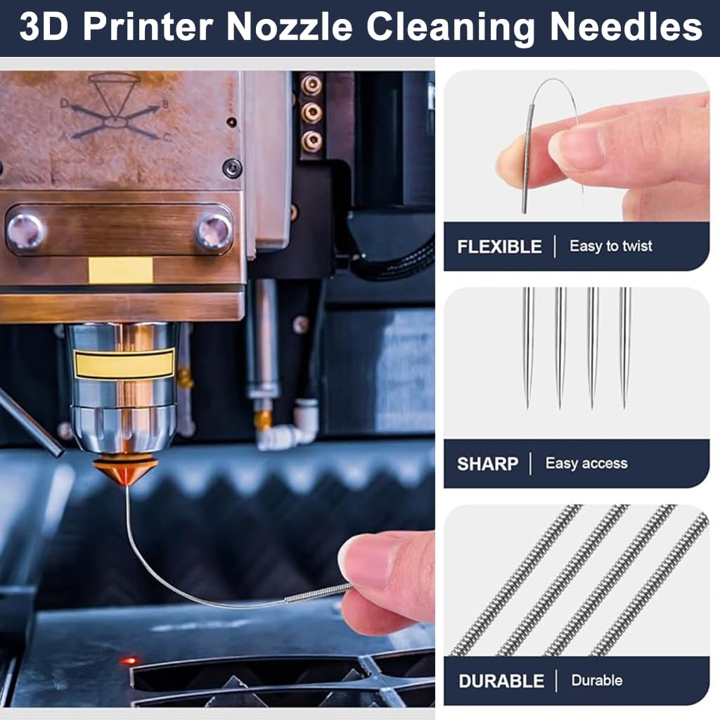 Serplex® 26-Piece 3D Printer Nozzle Wrench Maintenance Kit 3D Printer Nozzle Cleaning Tool Set Includes 20 Cleaning Pins with Storage Box, 2 Tweezers, 2 Copper Wire Brushes, 2 L-Shaped Wrench Tools