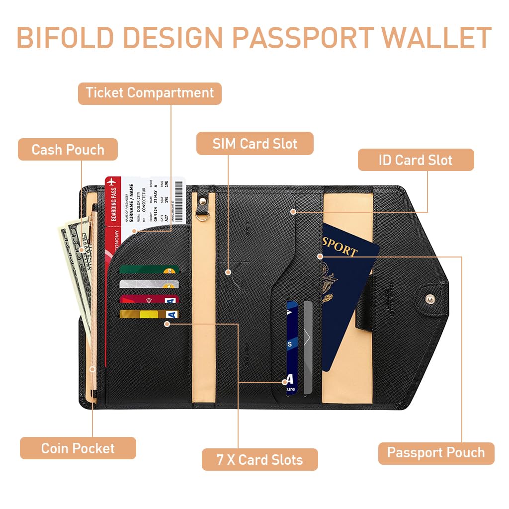 GUSTAVE Passport Wallet for Travel with RFID Blocking and 7 Slot Bifold Design | PU Leather