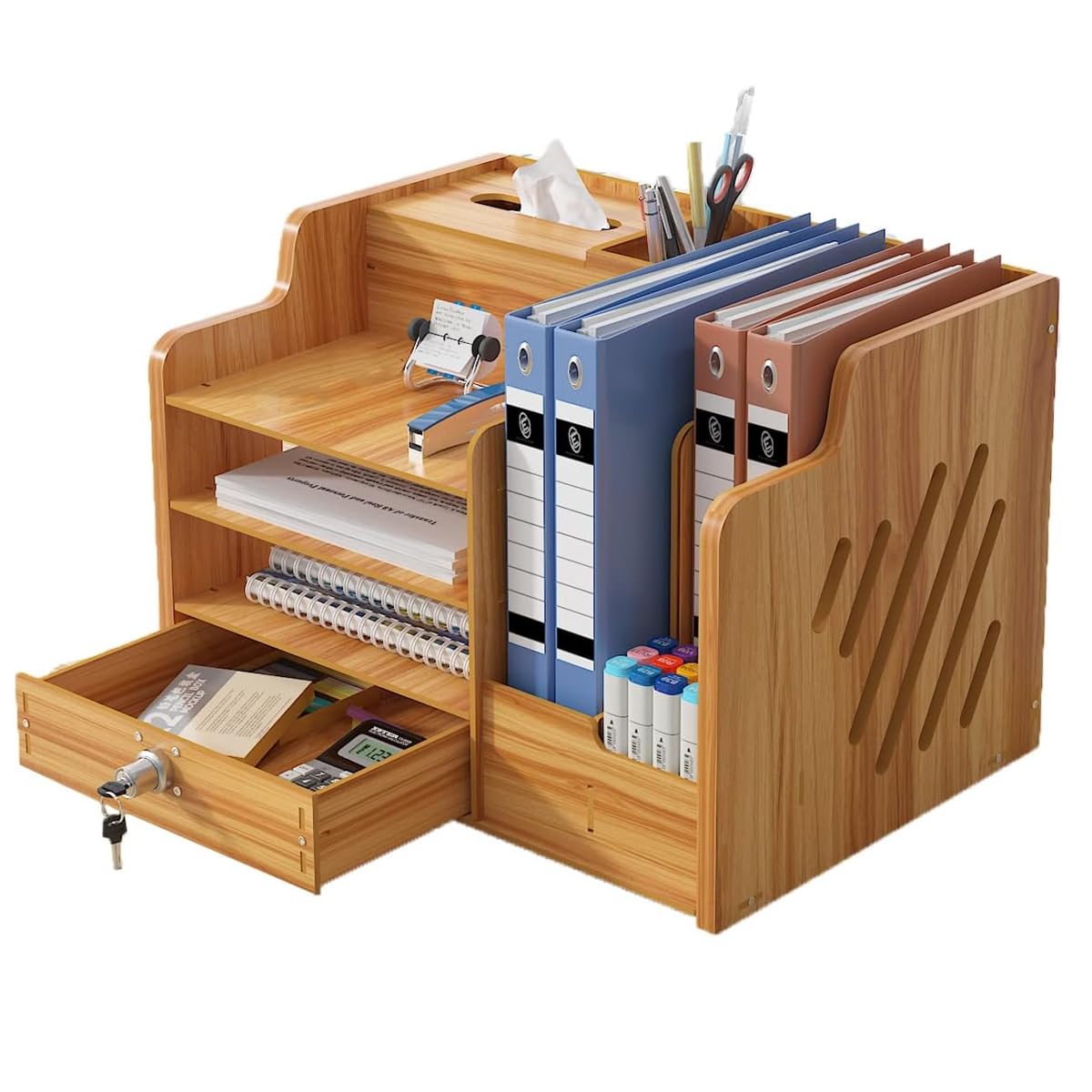 Climberty® Wooden Desk Organizer, Desktop Organizer Set, Multifunctional Desktop Bookshelf for Office Supplies, Pen Holder and Tissue Holder for Kids Room, Desktop, Office, Reading Room