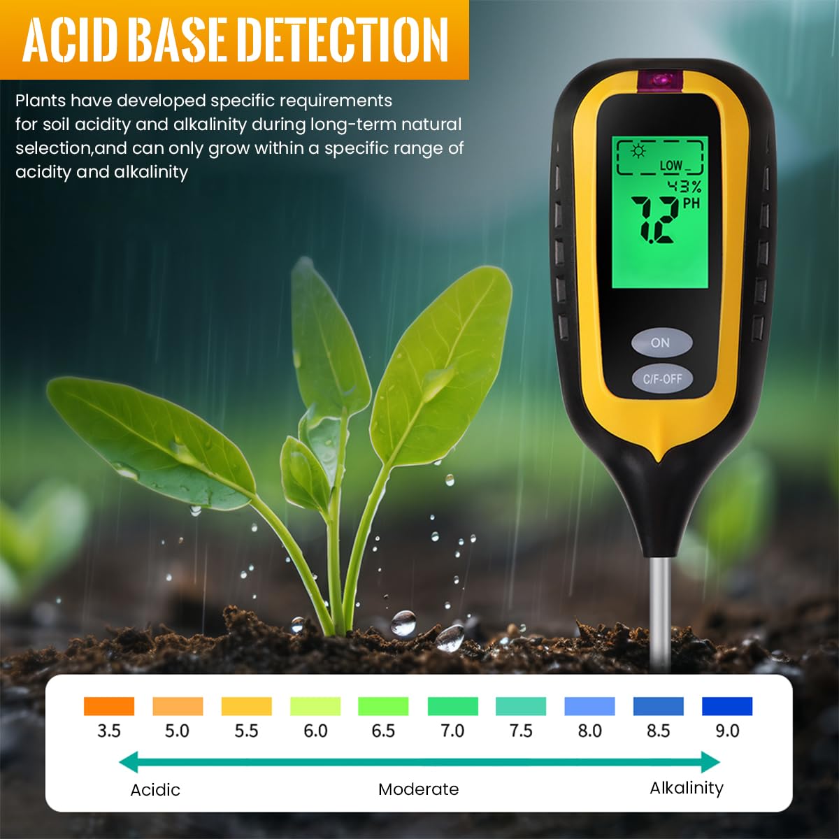 Serplex Soil Moisture Meter for Plants featuring 6 in 1 Sensor and Backlit LCD Display | PH Light Temp Fertility Tester