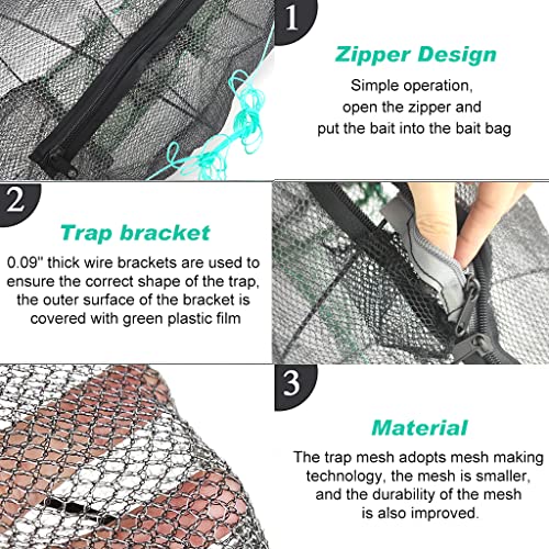 Proberos® 2 Pack Fishing Net Lobster Crab Trap Fish Basket Collapsible Portable Cage Keep Net for Crayfish 12.6X20.1inches 2PCS