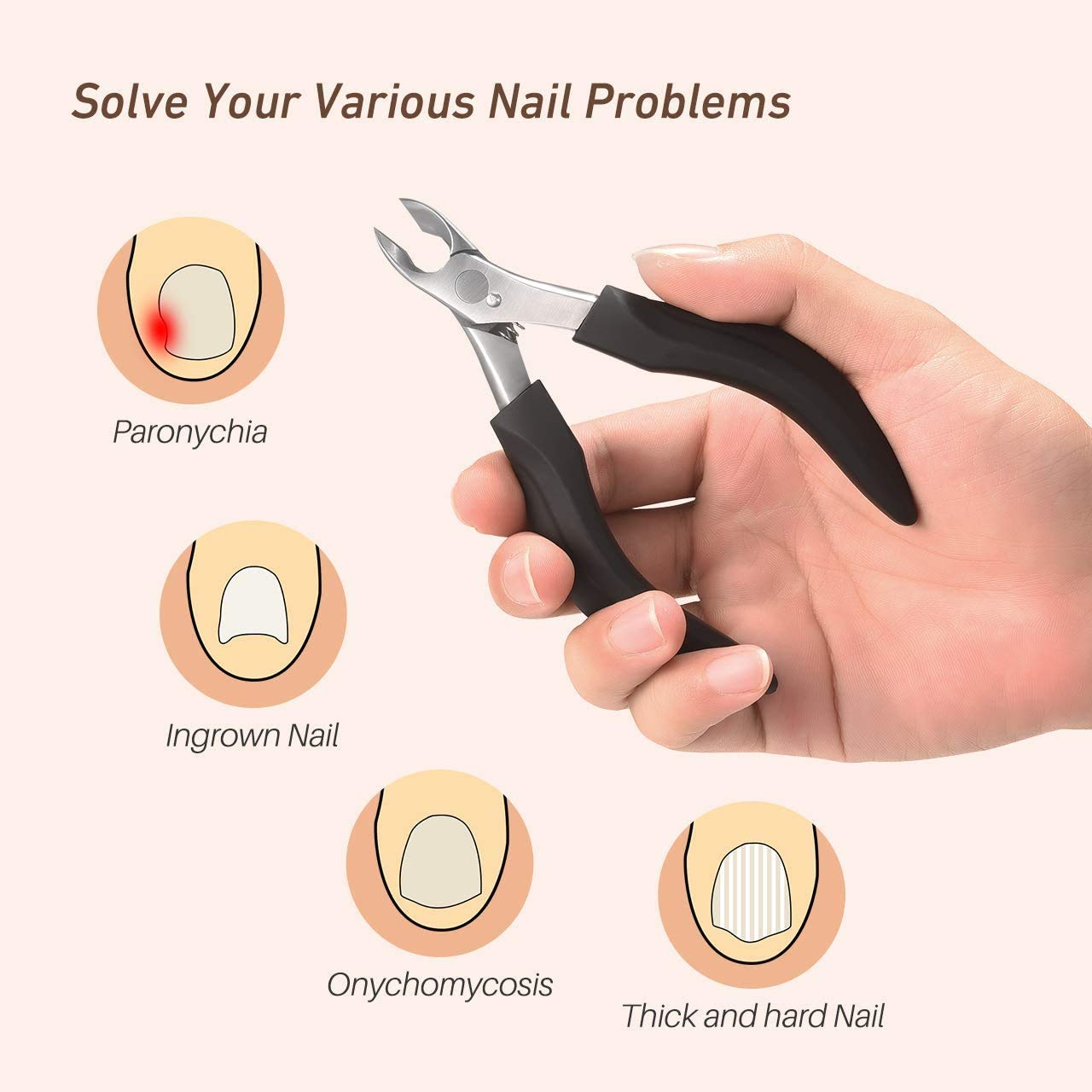 MAYCREATE Toenail Clippers for Thick Nails with 0.5mm Sharp Curved Jaws and Non‑Slip Rubber Handle | Ideal for Men and Women
