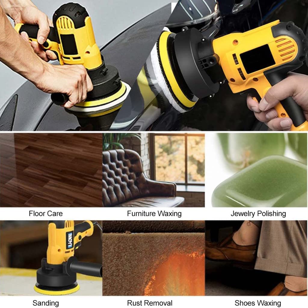 125mm Electric Car Polisher Machine for Car and Home Use with 700w Motor and Variable Speed | Includes 5 Sponge Pads and 2 Wool Pads