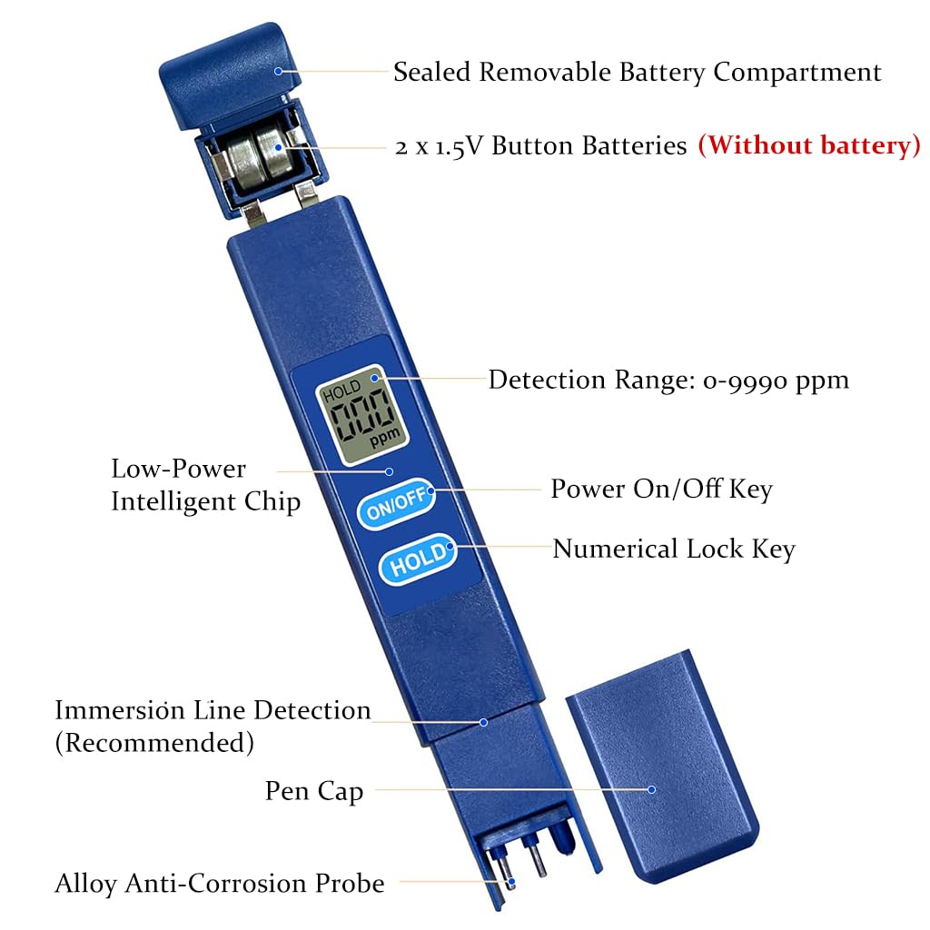 HASTHIP TDS Meter for Pool and Drinking Water with 0-9990ppm LCD Display and Alloy Probes