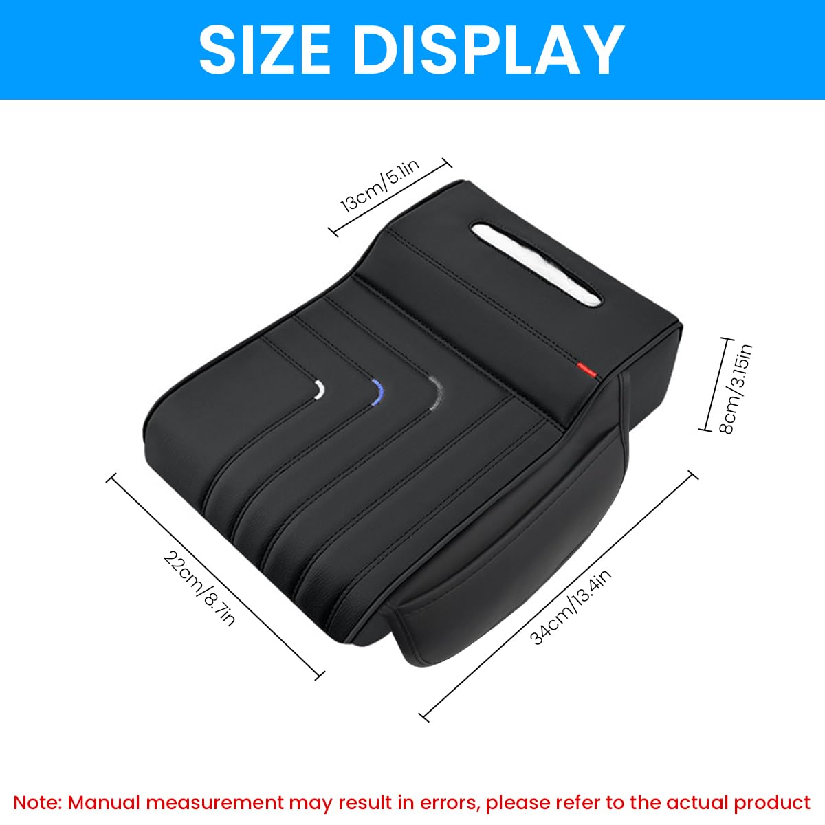 STHIRA Memory Foam Car Armrest Cushion for Enhanced Comfort with Tissue Box & Side Pocket | 33×8×22 cm PU Leather Universal Fit