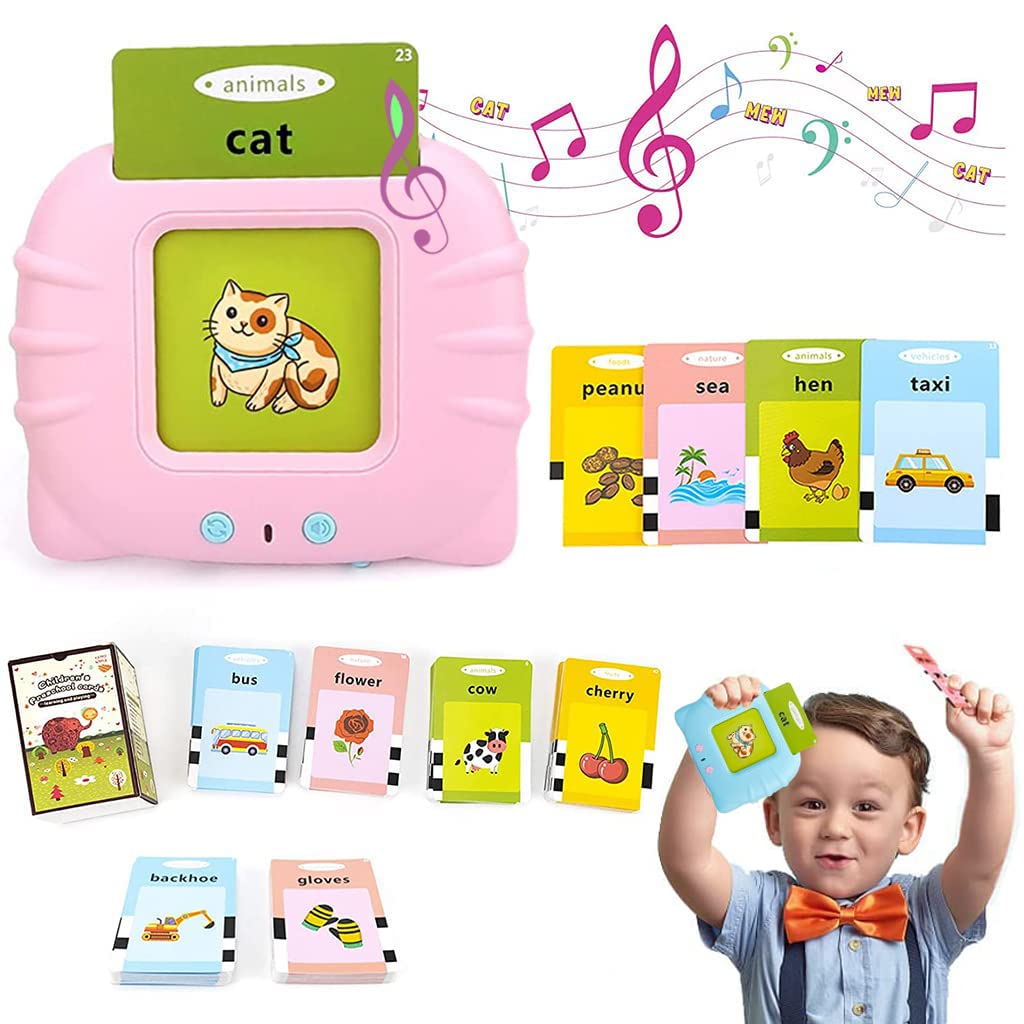 PATPAT  Talking Flash Cards Learning Toys, English Words Learning Machine for Kids,Reading Machine with 112 Flash Cards Spelling Gifts for Preschool Kids Boys Girls Toddlers Age 2 3 4 5 6 7 8 - Pink