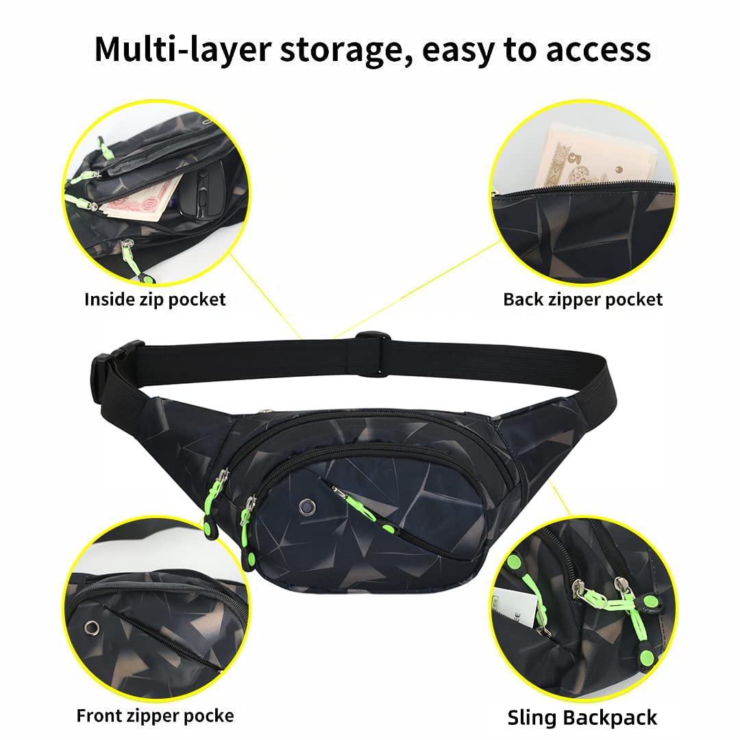 Optifit Waist Bag for Travel and Running with 4 Zippered Pockets and Adjustable Strap | Waterproof Nylon Fanny Pack