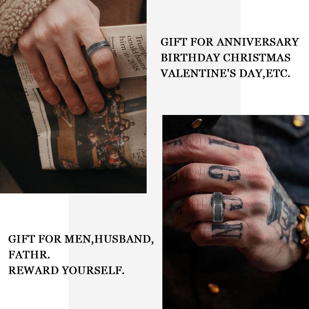 GUSTAVE Ring for Men with Celtic Knot and Rune Engravings in Titanium Steel | Viking Amulet Jewelry