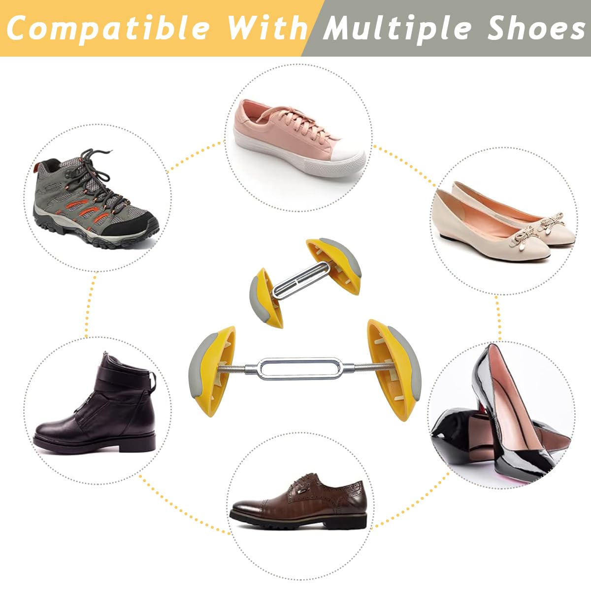 MAYCREATE Shoe Stretchers for Women featuring Adjustable Width 7–11 cm Dual Head Braces | Yellow