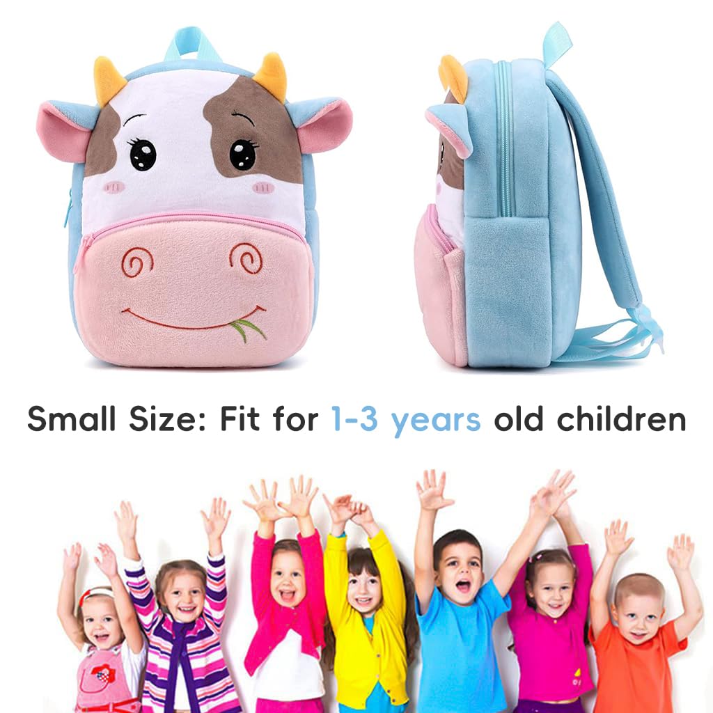 Climberty Toddler Backpack for Kids with Dual Zipper Compartments 24x7x27cm | Soft Plush Cattle Design