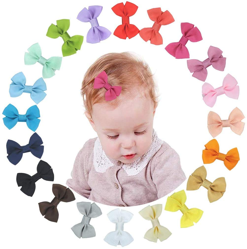 PALAY  20 Hair Clips Mini Hair Bow Grosgrain Ribbon Hair Bows with Alligator Clips for Baby Girls Toddlers Kids, 20 colors(2.4 Inch)