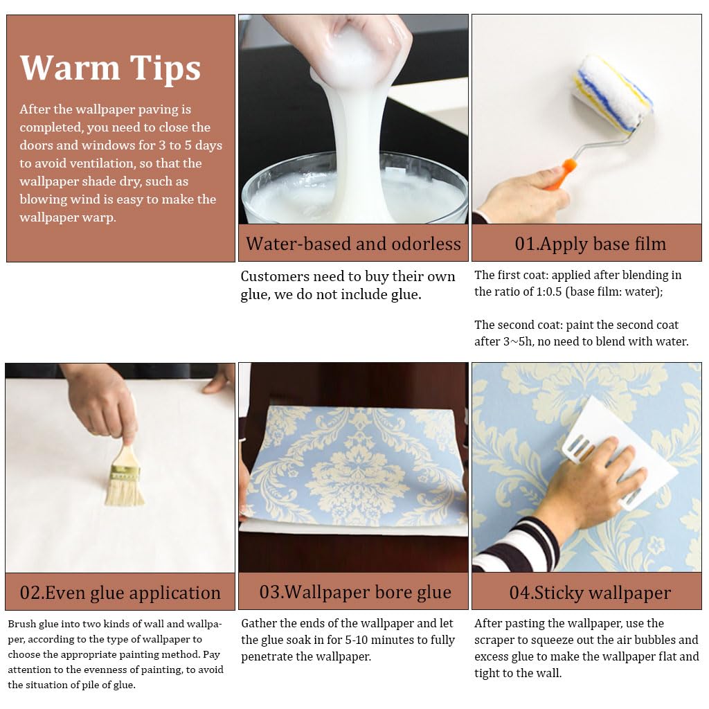 HASTHIP 3D Embossed Damask Wallpaper for Bedroom and Living Room featuring Non‑Woven Fabric 1.73ft x 31ft | Easy to Cut and Remove