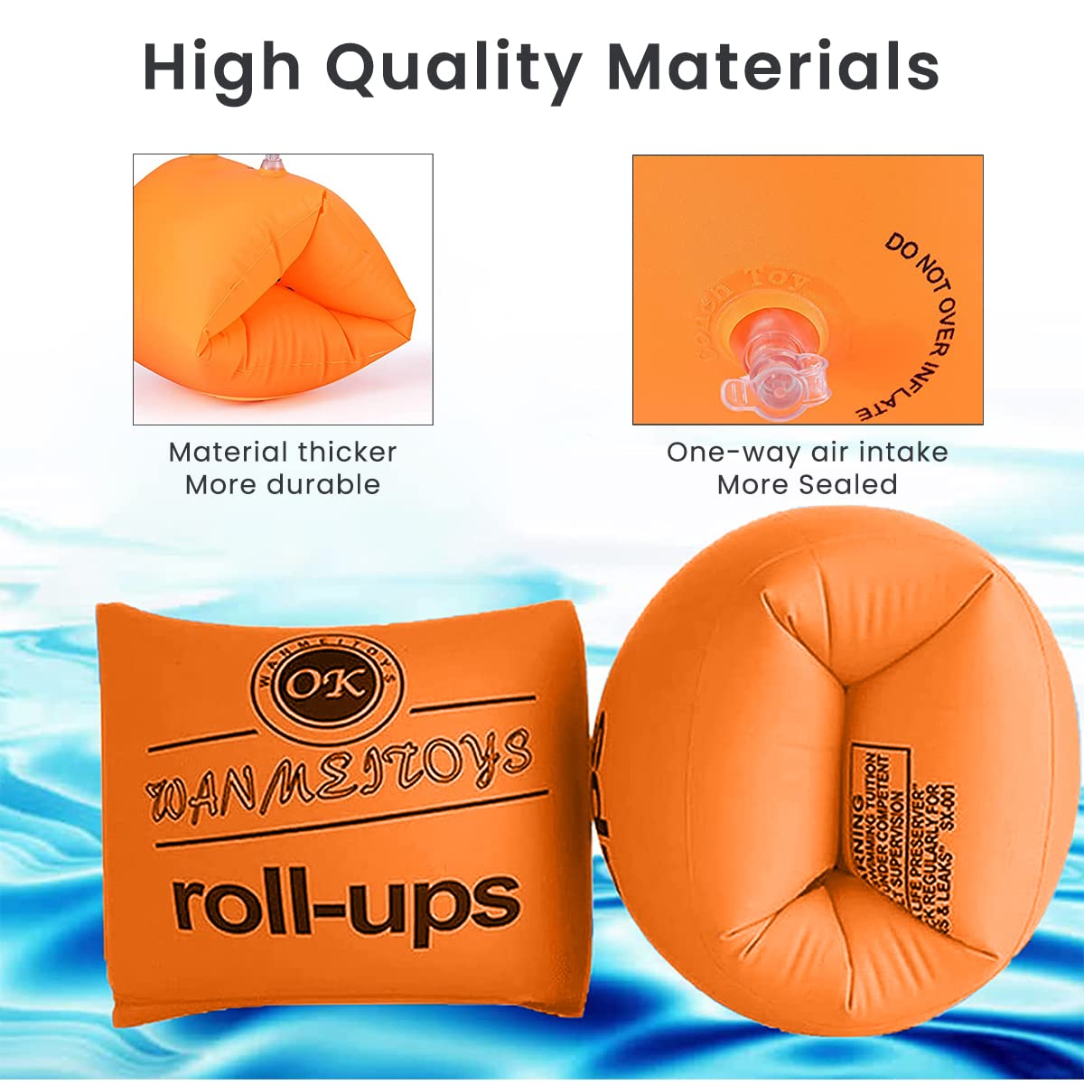 Proberos Inflatable PVC Float Arm Sleeves for Swimming with Dual Air Bag Design | 1 Pair Orange 3PCS