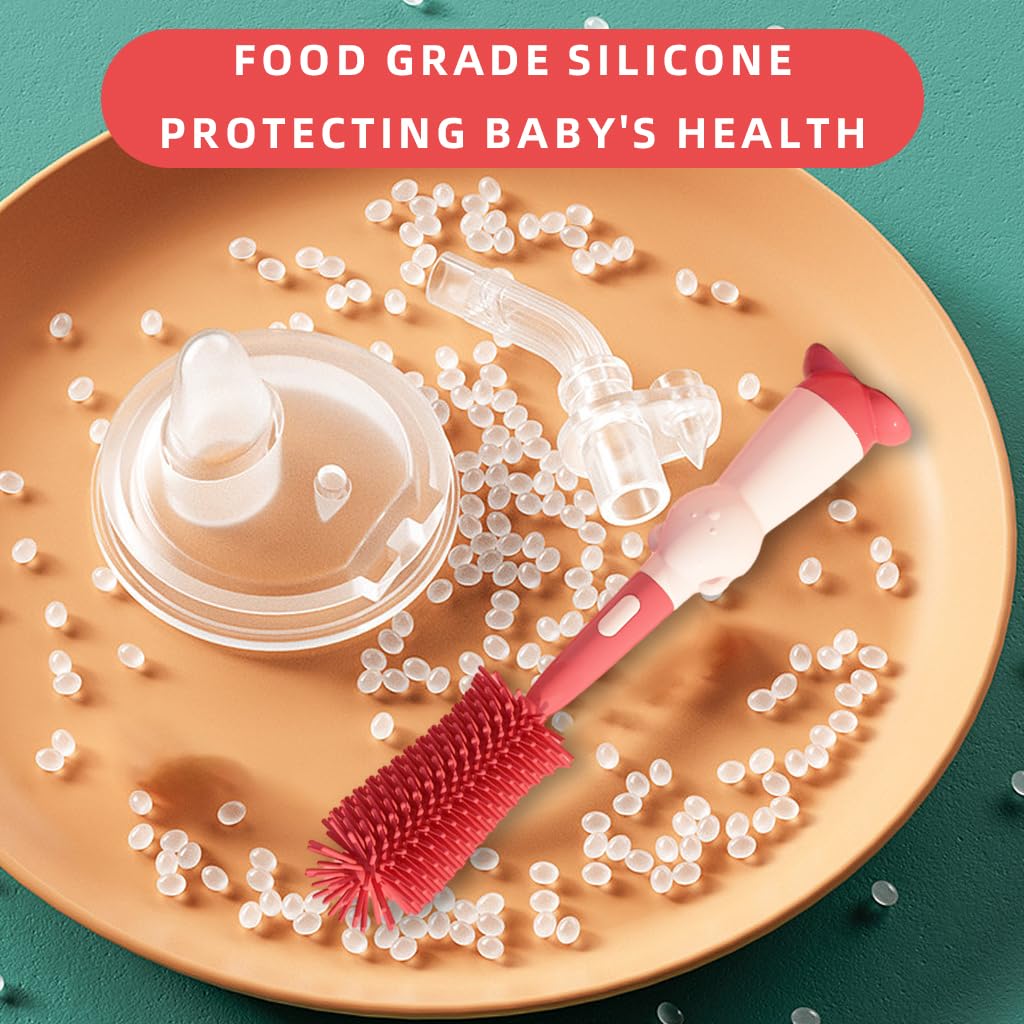 SNOWIE SOFT Bottle Cleaning Brush Set for Baby and Sports Bottles with Sponge Heads and Straw Brush | 4pcs Red