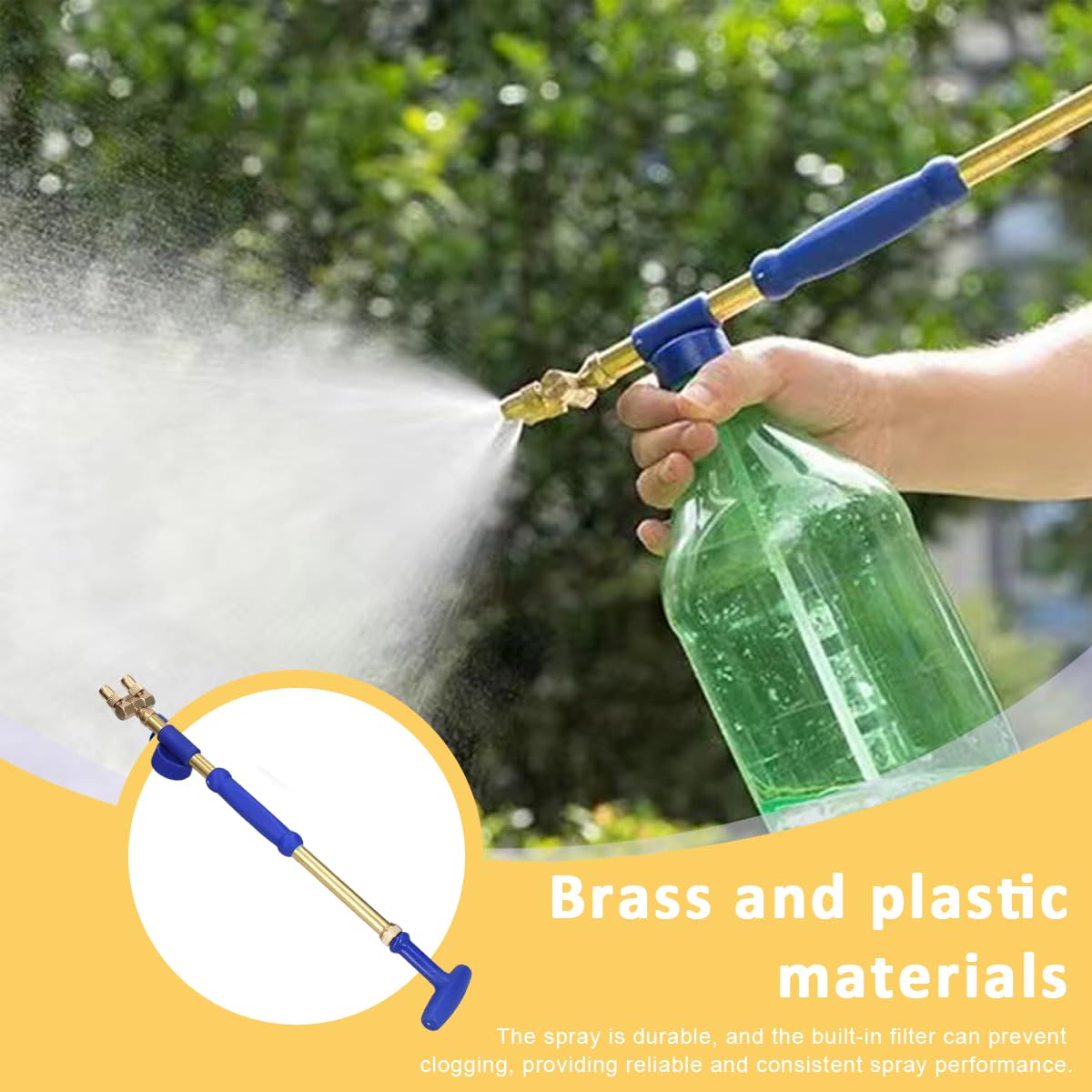 HASTHIP® Garden Manual Sprayer Easy Pump Sprayer for Bottles Dual-nozzle Handheld Push Pull Pump Sprayer Mist Sprayer with 2 Modes Heavy Duty Brass Manual Pump Sprayer for Gardening, Watering