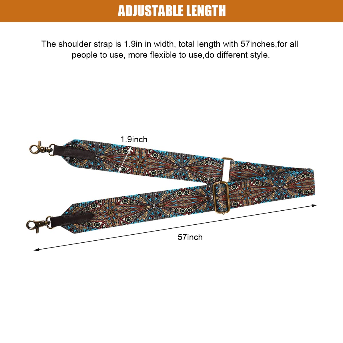 PALAY Shoulder Strap for Bag Adjustable 30–57 in with Metal Buckle & Geometric Print | Nylon Crossbody Replacement