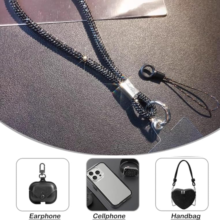 Zibuyu Mobile Phone Chain Lanyard 18 cm for Neck or Shoulder Use with Sparkling Rhinestones | Wear as Bracelet or Keychain Strap